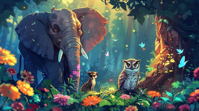 A bedtime story about kind elephant, cheerful meerkat and wise owl and how they search for magical treasure.